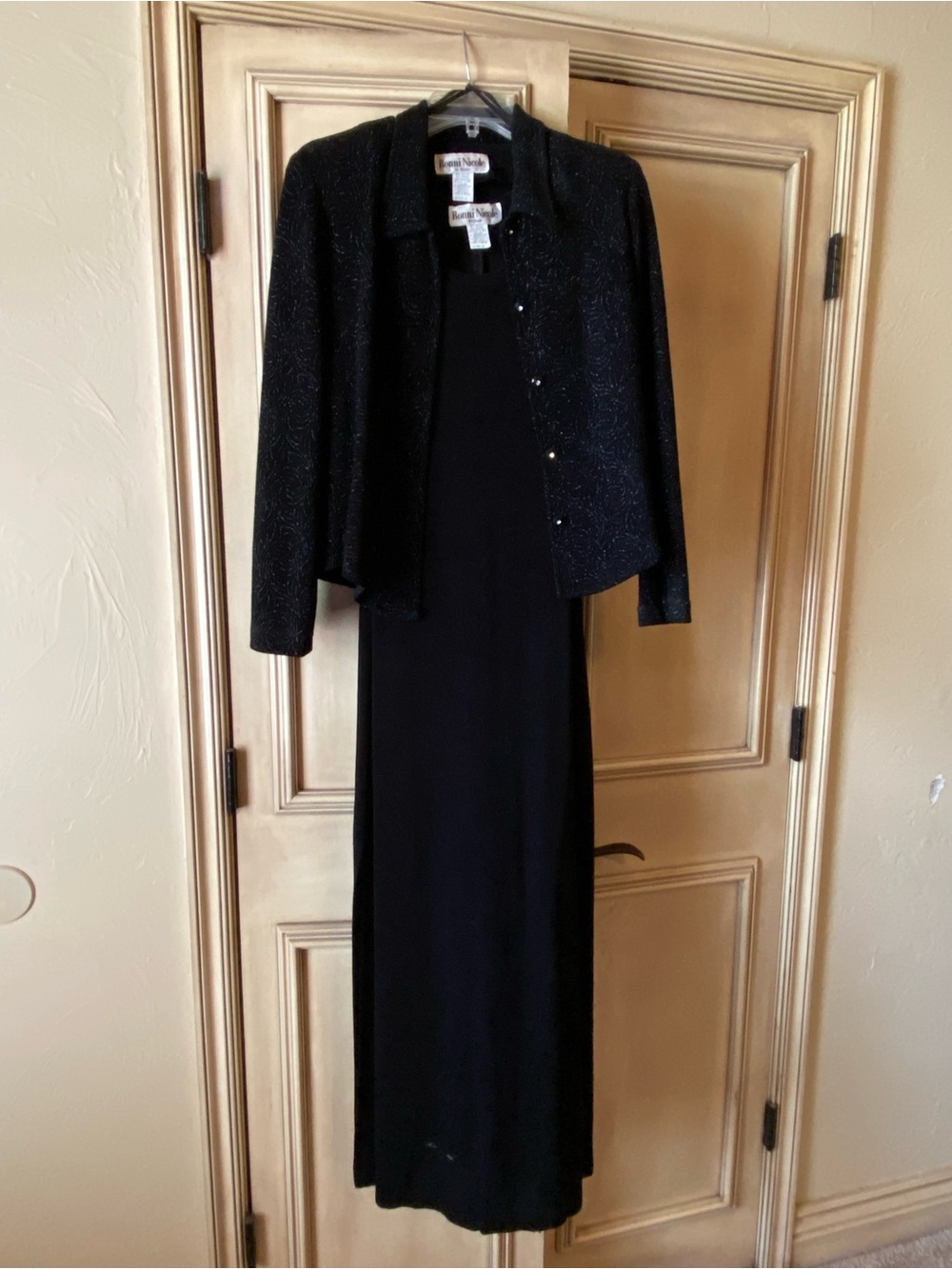 Vintage Ronni Nicole Women's Black 2-Piece Dress & Jacket Skirt Suit Set, Size 6